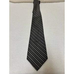 Calvin Klein Necktie Mens One Size Gray Black Striped 100% Silk Designer Classic
